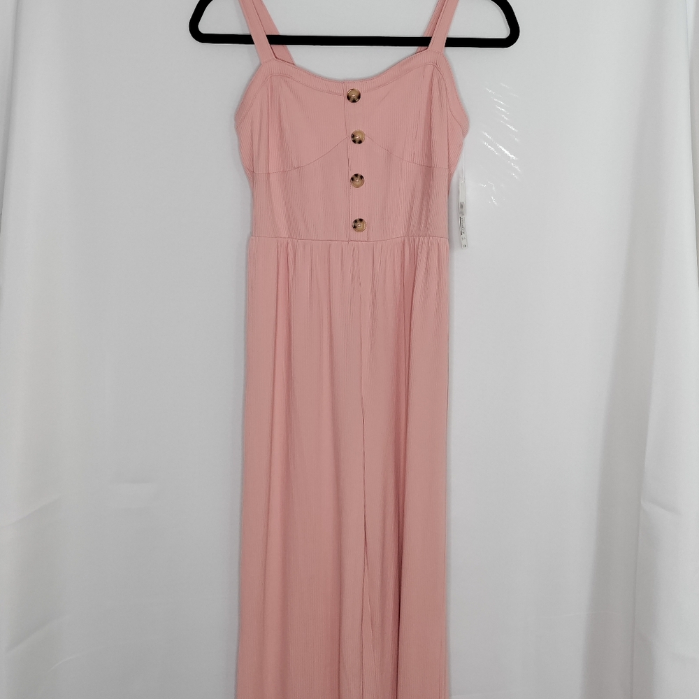No Boundaries Pink Ribbed Jumpsuit